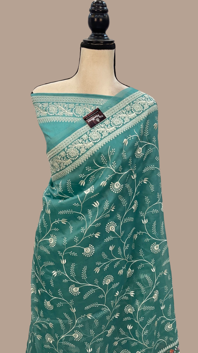 Pure Organza Chikankari Handloom Banarasi Saree - The Handlooms
