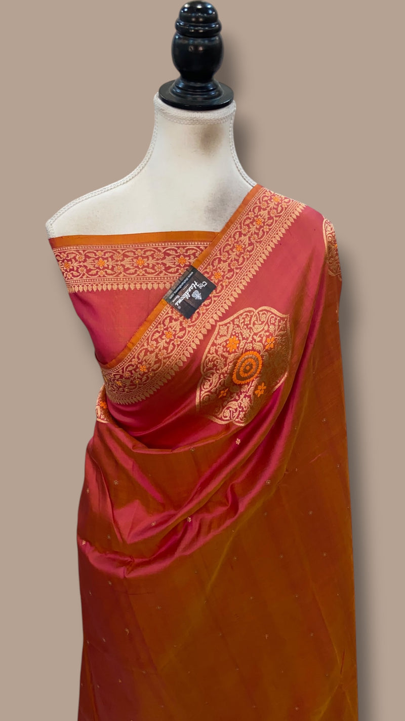Pure Katan Silk Banarasi Handloom Saree - All Over Kadua Motifs With Meenakari