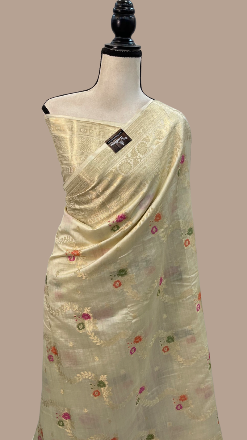 Pure Dupion Silk Banarasi Saree - Gold Zari - The Handlooms