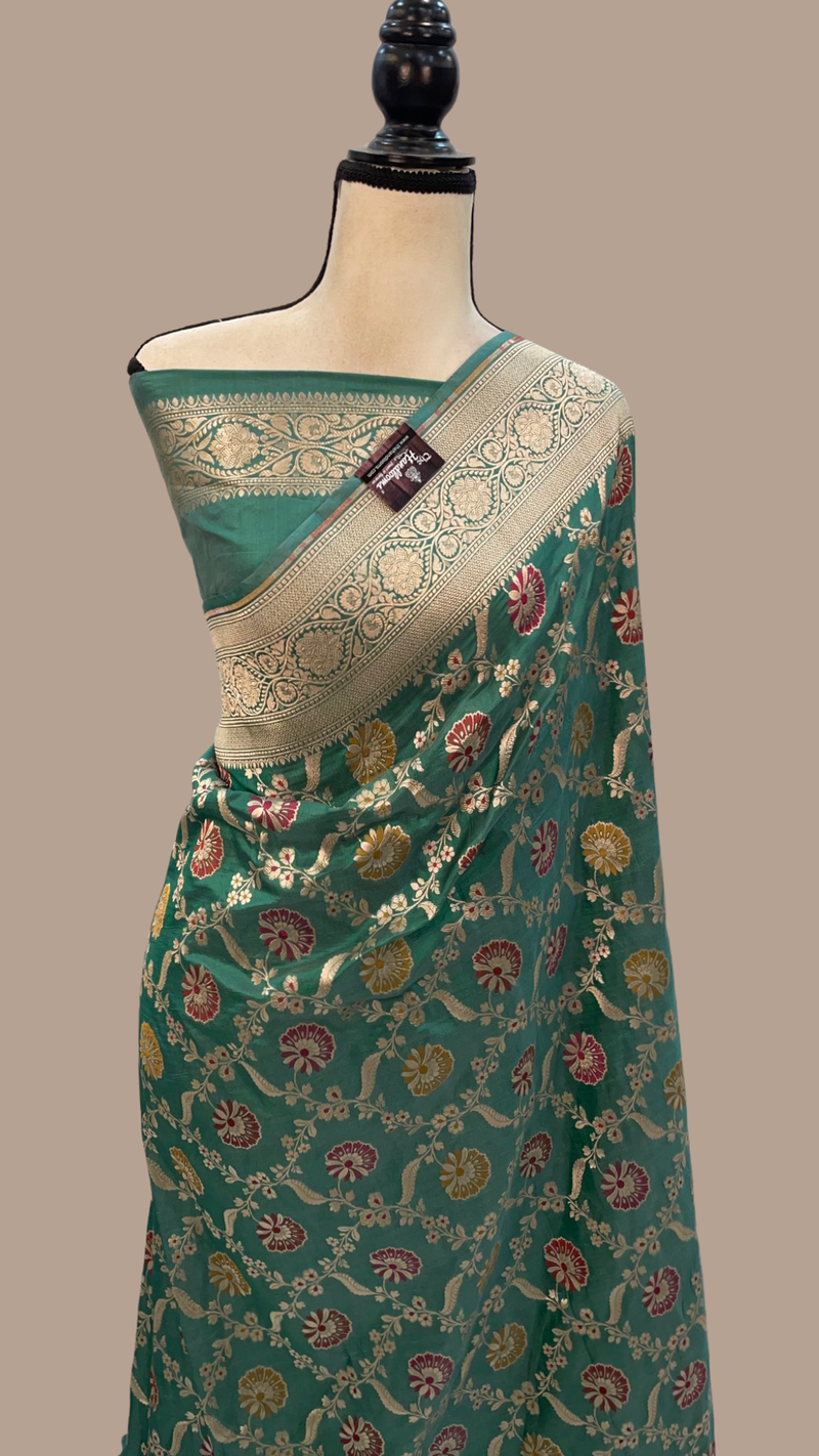 Pure Katan Silk Banarasi Handloom Saree - All over Jaal work - With Meenakari - The Handlooms
