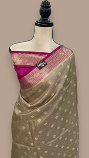 Beige Pure Tussar Silk Handloom Banarasi Saree - The Handlooms