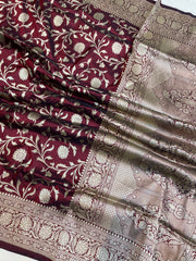 Pure Katan Silk Banarasi Handloom Saree - All Over Jaal Work - The Handlooms