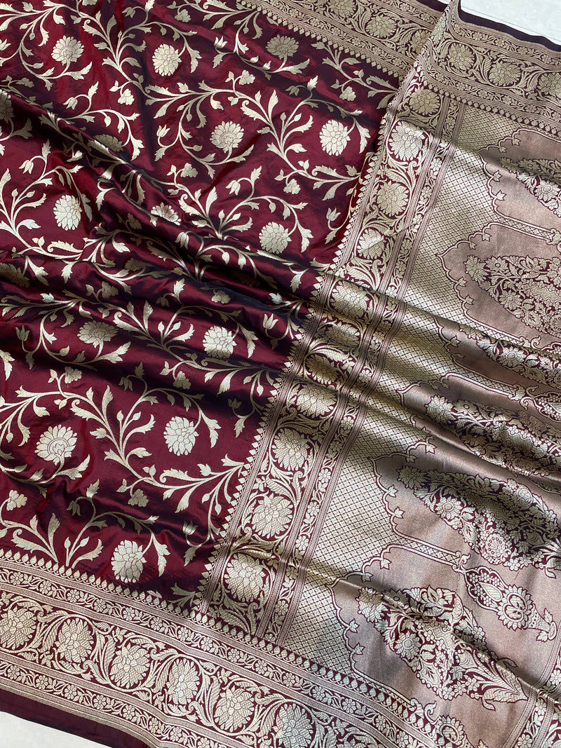 Pure Katan Silk Banarasi Handloom Saree - All Over Jaal Work - The Handlooms