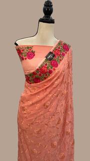 Pure Georgette Chikankari Handloom Banarasi Saree - The Handlooms