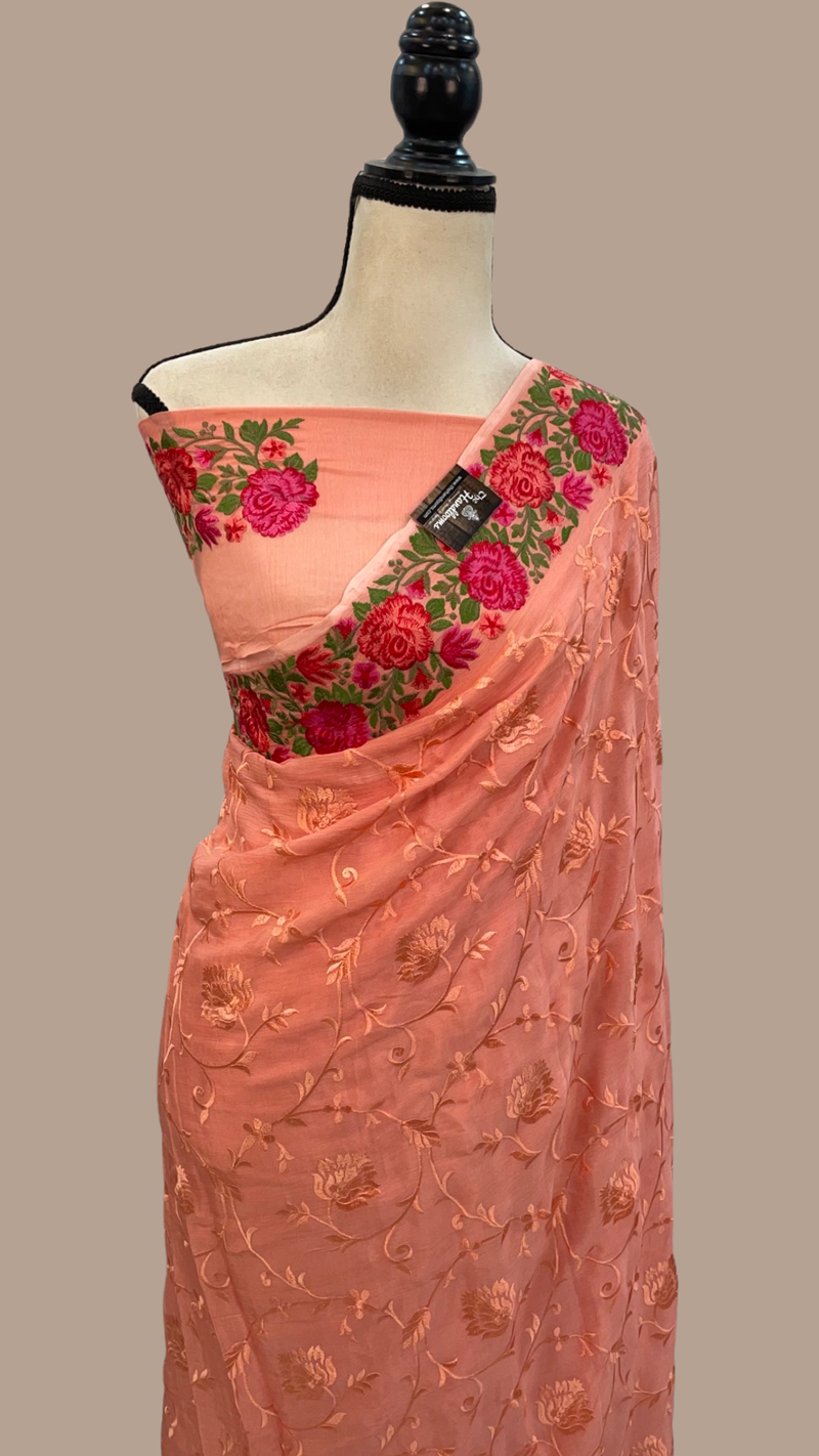 Pure Georgette Chikankari Handloom Banarasi Saree - The Handlooms