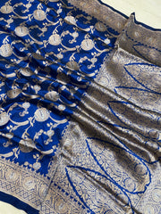 Pure Katan Silk Banarasi Handloom Saree - All over Sona Roopa Jaal work - The Handlooms