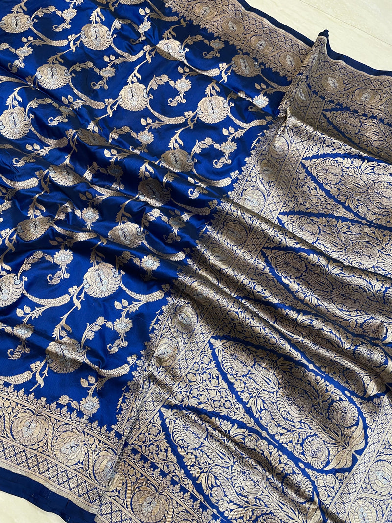 Pure Katan Silk Banarasi Handloom Saree - All over Sona Roopa Jaal work - The Handlooms