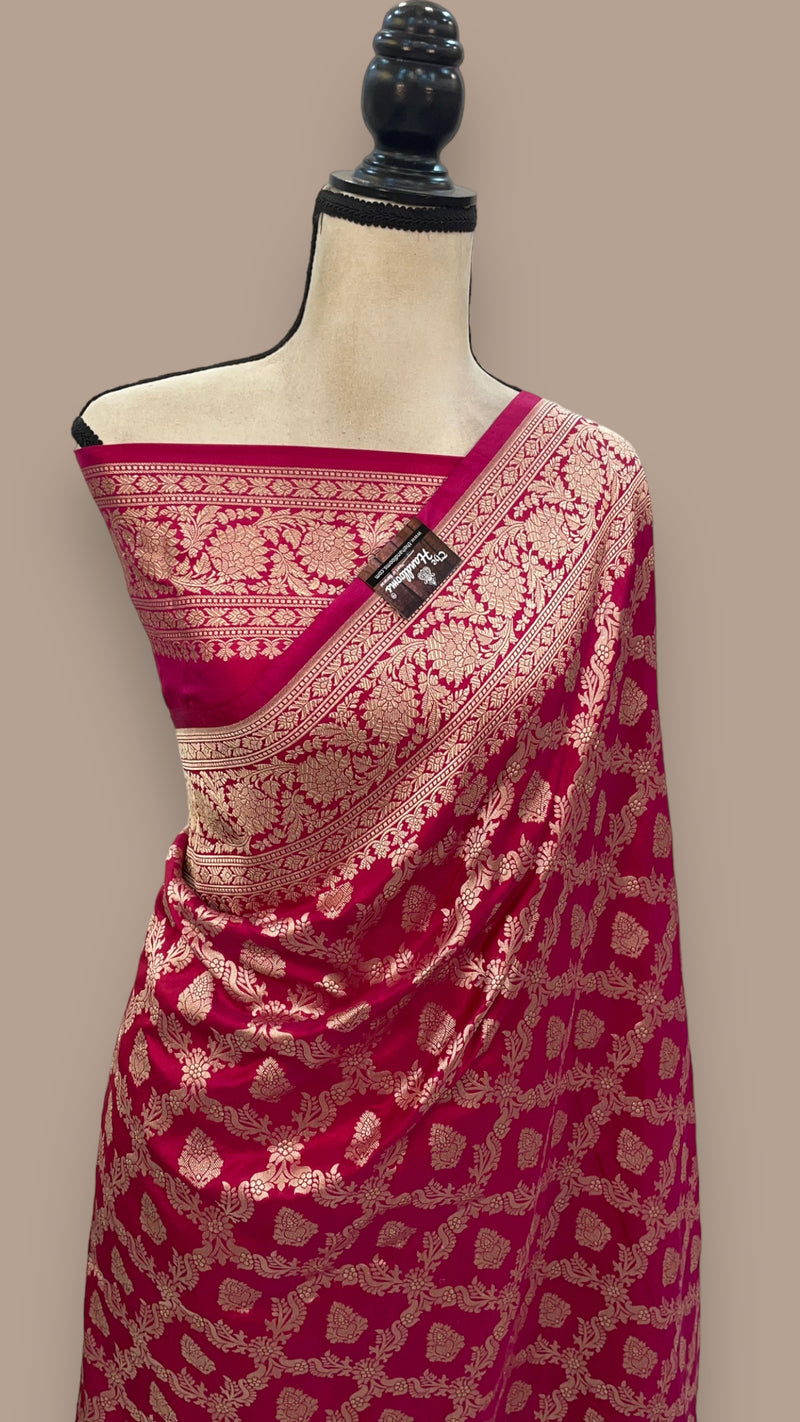 Pure Katan Silk Banarasi Handloom Saree - All Over Jaal Work - The Handlooms