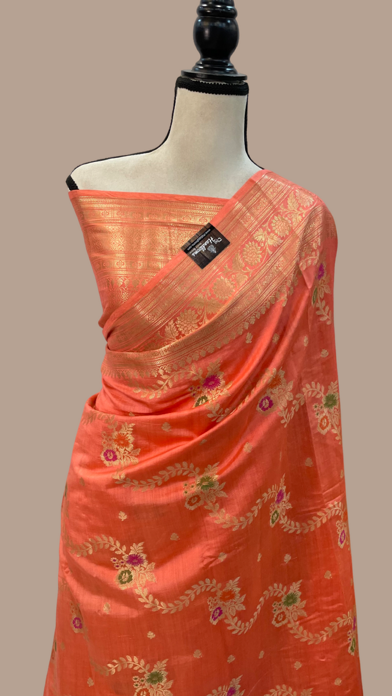 Pure Dupion Silk Banarasi Saree - Gold Zari - The Handlooms