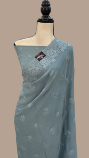 Pure Georgette Chikankari Handloom Banarasi Saree - The Handlooms