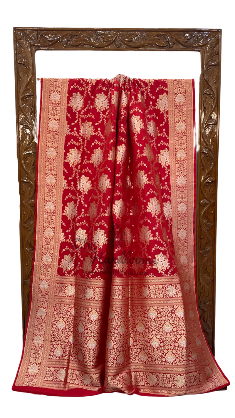 Pure Katan Silk Banarasi Handloom Saree - All over Sona Roopa Jaal work - The Handlooms