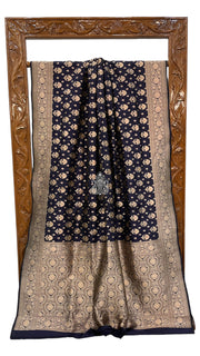 Blue Pure Katan Silk Banarasi Handloom Saree - All over Jaal work - The Handlooms
