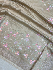 Pure Chiniya Silk Handloom Banarasi Saree With Chikankari - The Handlooms