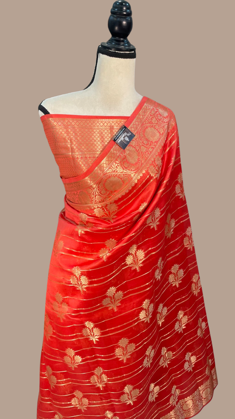 Pure Dupion Silk Banarasi Saree - Gold Zari - The Handlooms