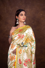 Pure Tussar Georgette Brocade Handloom Banarasi Saree - The Handlooms