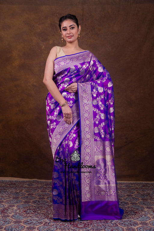 Pure Katan Silk Banarasi Handloom Saree - All Over Sona Roopa Jaal Work - The Handlooms