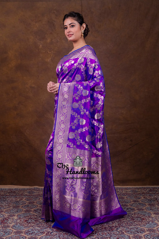 Pure Katan Silk Banarasi Handloom Saree - All Over Sona Roopa Jaal Work - The Handlooms