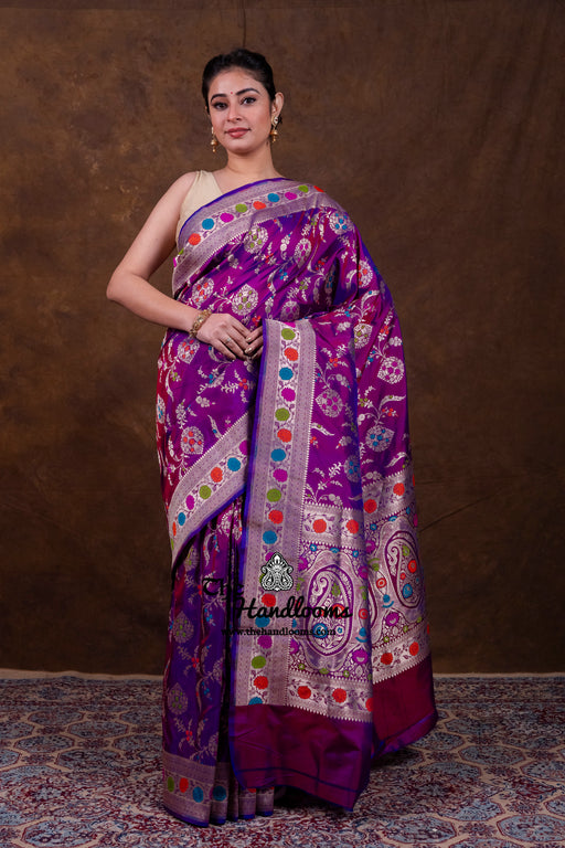 Pure Katan Silk Banarasi Handloom Saree - All over Jaal Work With Meenakari - The Handlooms
