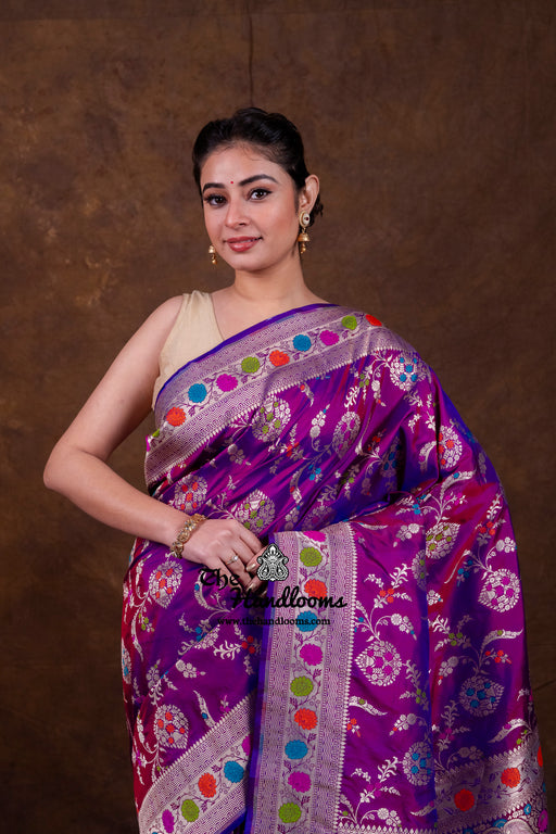 Pure Katan Silk Banarasi Handloom Saree - All over Jaal Work With Meenakari - The Handlooms