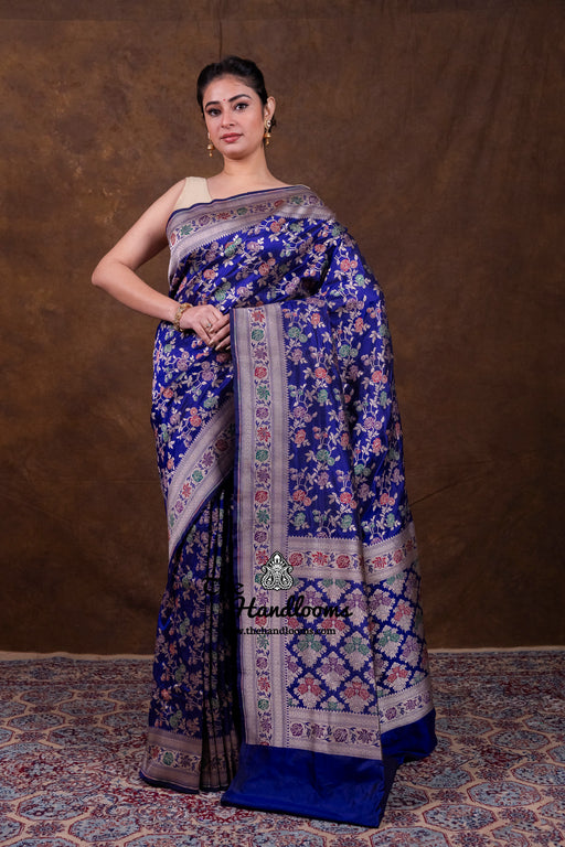 Pure Katan Silk Banarasi Handloom Saree - All over Jaal Work With Meenakari - The Handlooms