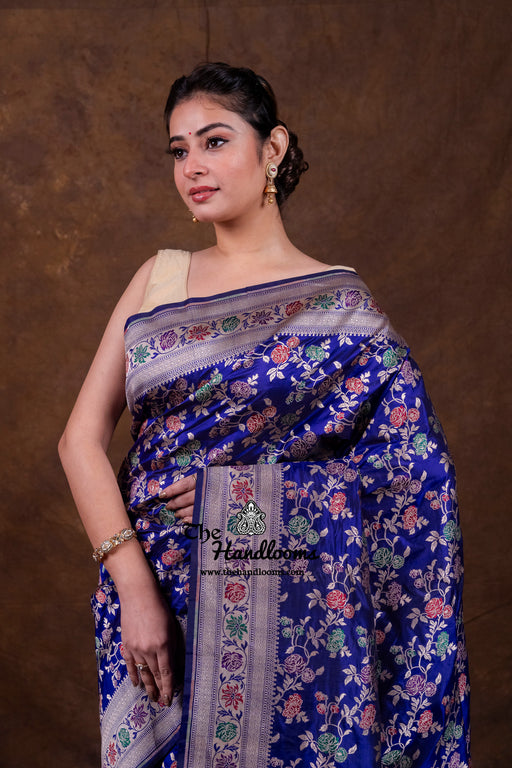 Pure Katan Silk Banarasi Handloom Saree - All over Jaal Work With Meenakari - The Handlooms