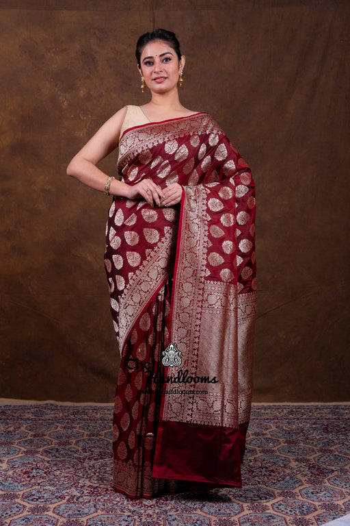 Pure Katan Silk Banarasi Handloom Saree - All Over Jaal Work - The Handlooms