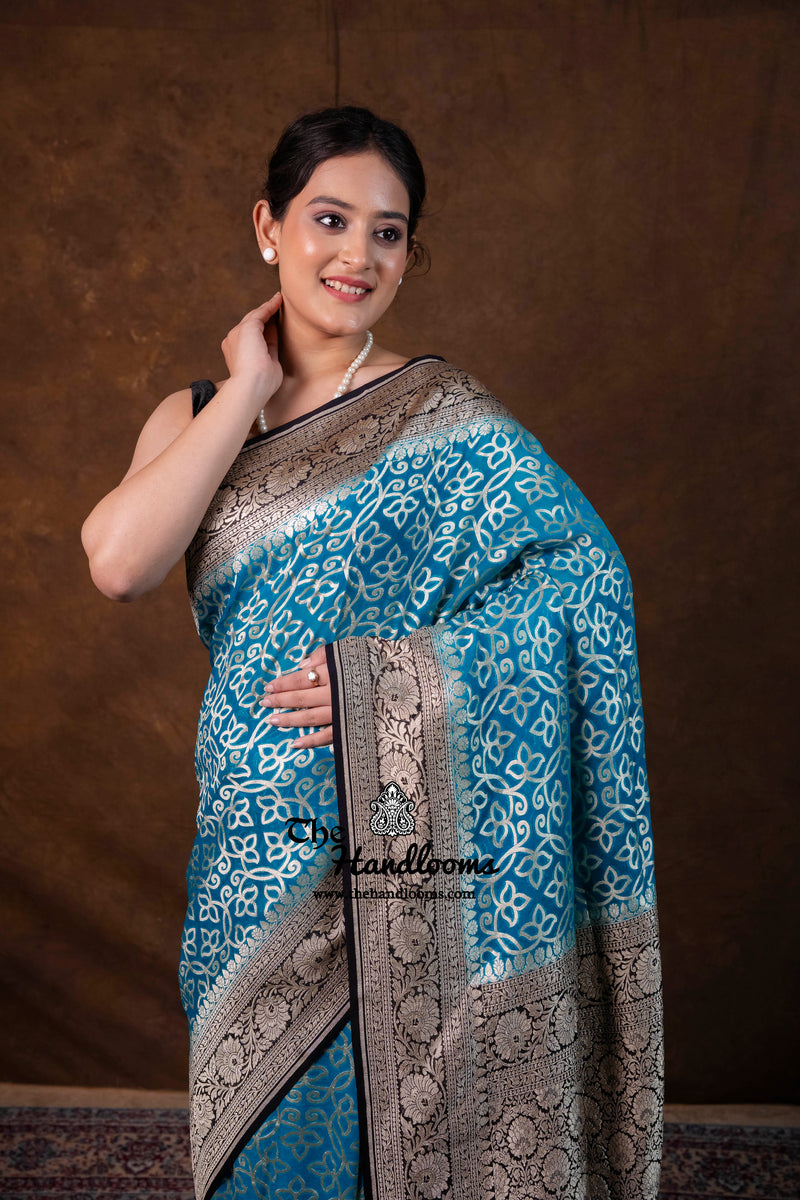 Khaddi Georgette Handloom Banarasi Saree - Water Zari - The Handlooms