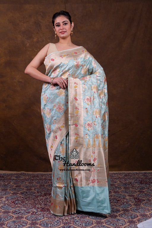 Pure Katan Silk Banarasi Handloom Saree - All over Jaal Work With Meenakari - The Handlooms