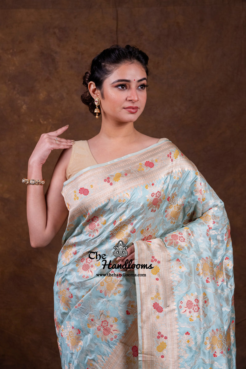 Pure Katan Silk Banarasi Handloom Saree - All over Jaal Work With Meenakari