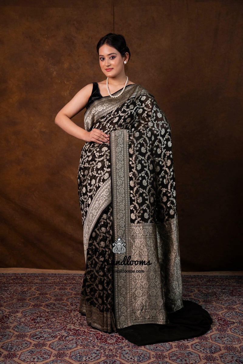 Khaddi Georgette Handloom Banarasi Saree - Water Zari - The Handlooms