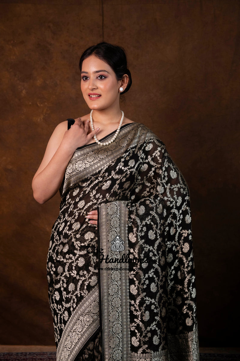 Khaddi Georgette Handloom Banarasi Saree - Water Zari - The Handlooms