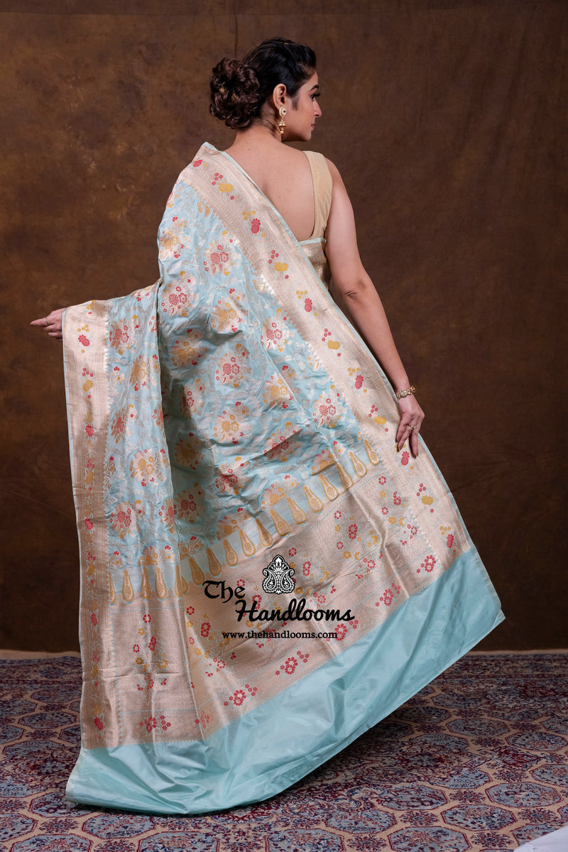 Pure Katan Silk Banarasi Handloom Saree - All over Jaal Work With Meenakari