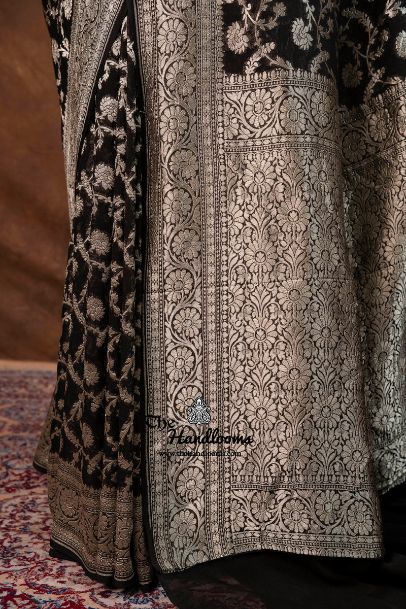 Khaddi Georgette Handloom Banarasi Saree - Water Zari - The Handlooms