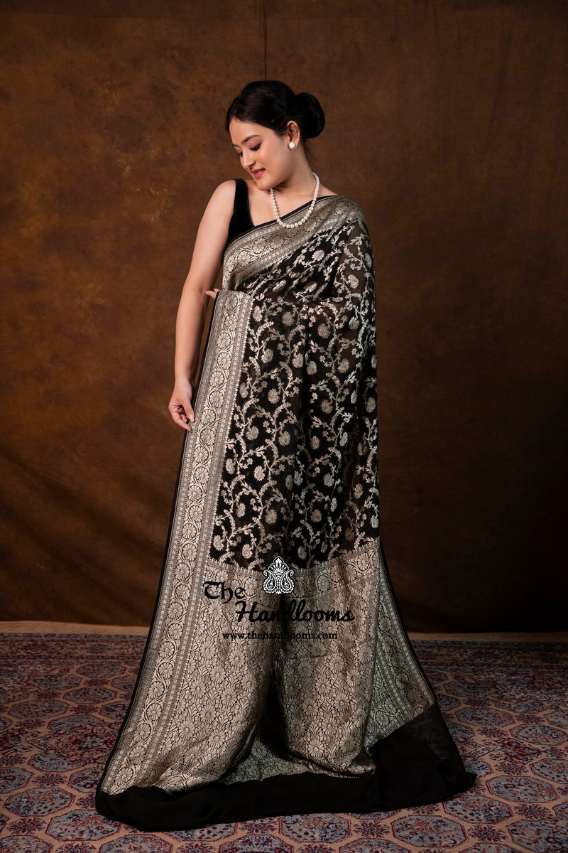 Khaddi Georgette Handloom Banarasi Saree - Water Zari - The Handlooms