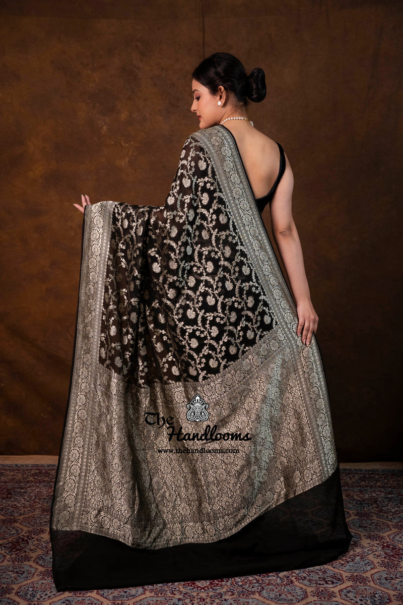 Khaddi Georgette Handloom Banarasi Saree - Water Zari - The Handlooms