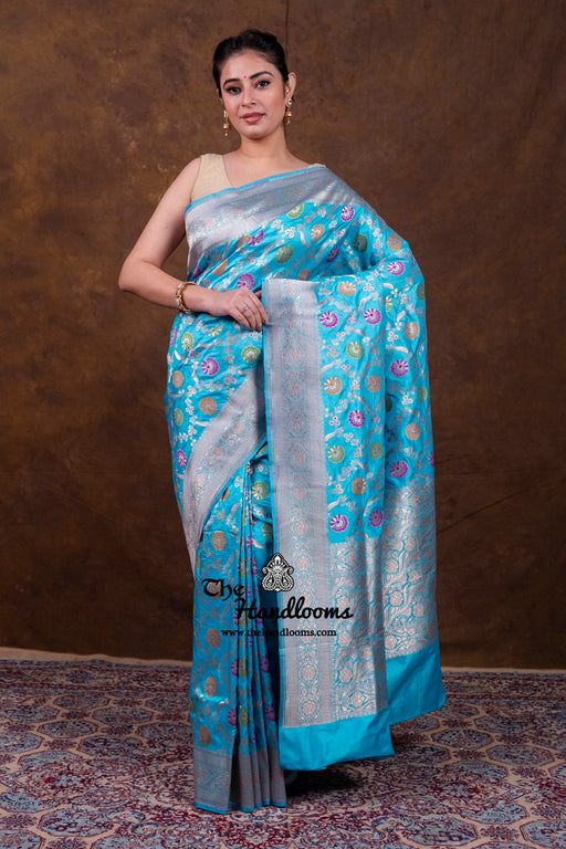 Pure Katan Silk Banarasi Handloom Saree - All over Jaal Work With Meenakari - The Handlooms