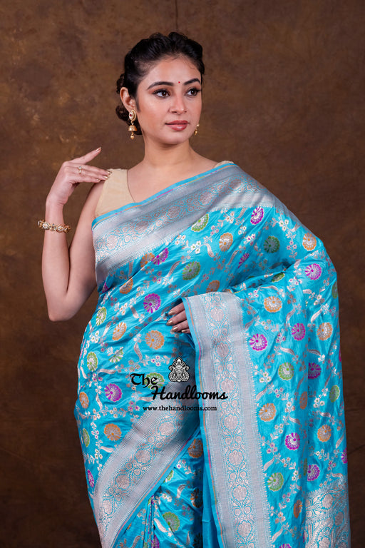 Pure Katan Silk Banarasi Handloom Saree - All over Jaal Work With Meenakari - The Handlooms