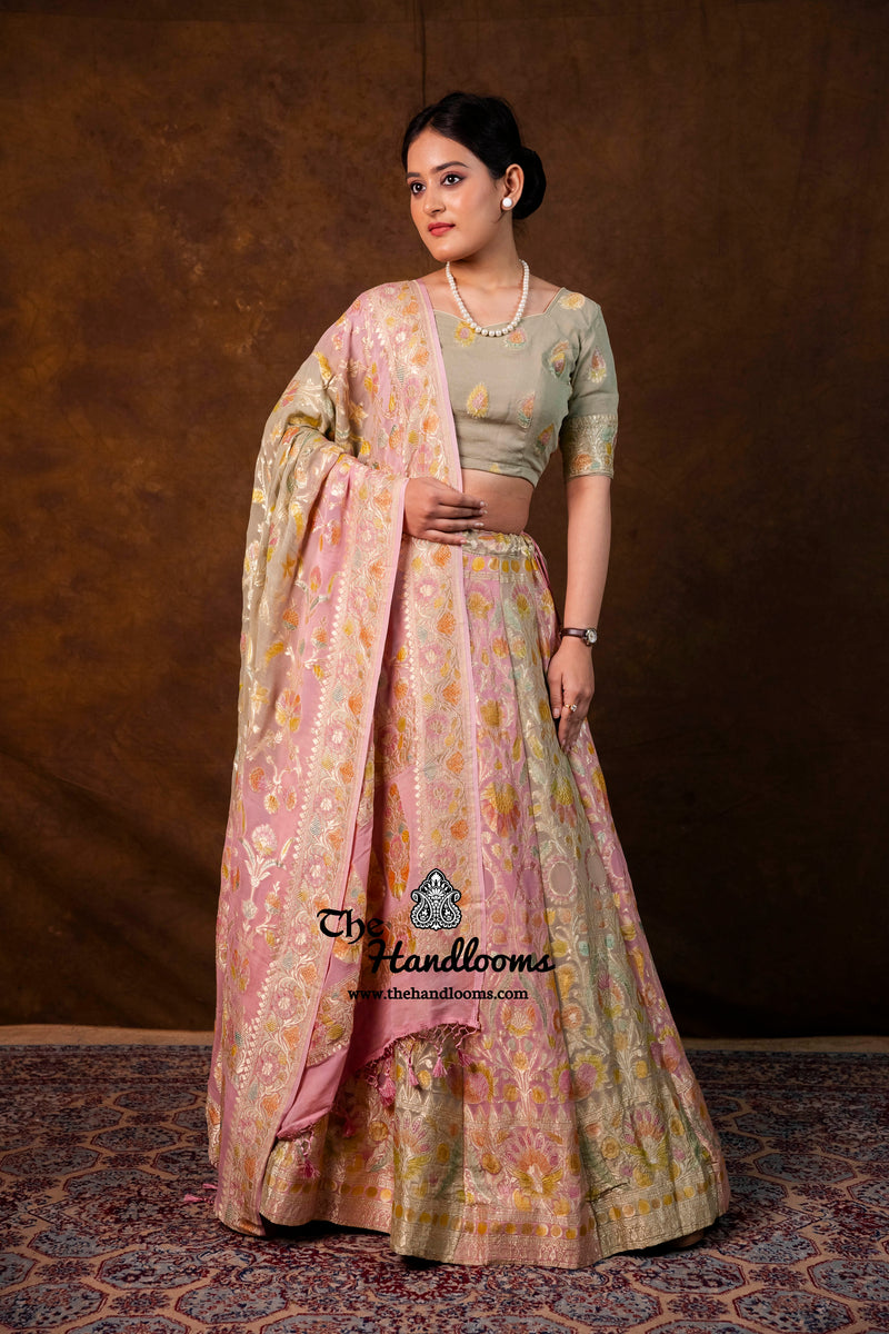 Rangkat Pure Khaddi Georgette Handloom Banarasi Lehenga - The Handlooms