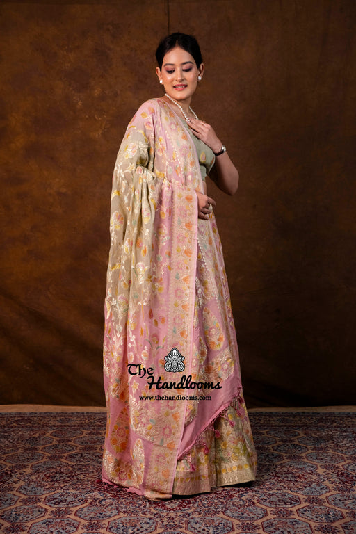 Rangkat Pure Khaddi Georgette Handloom Banarasi Lehenga - The Handlooms