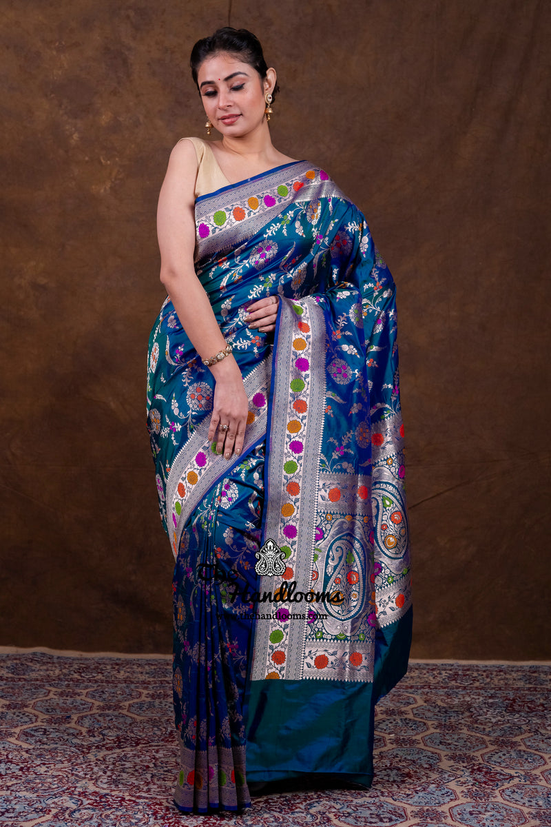 Pure Katan Silk Banarasi Handloom Saree - All over Jaal Work With Meenakari - The Handlooms