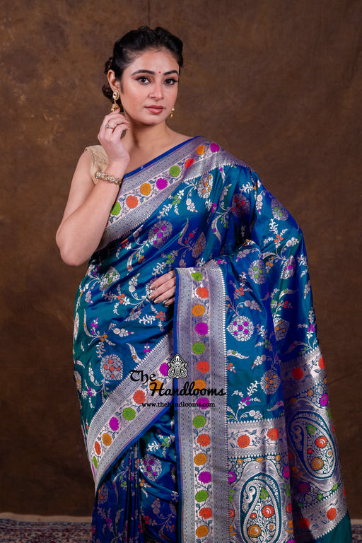 Pure Katan Silk Banarasi Handloom Saree - All over Jaal Work With Meenakari - The Handlooms