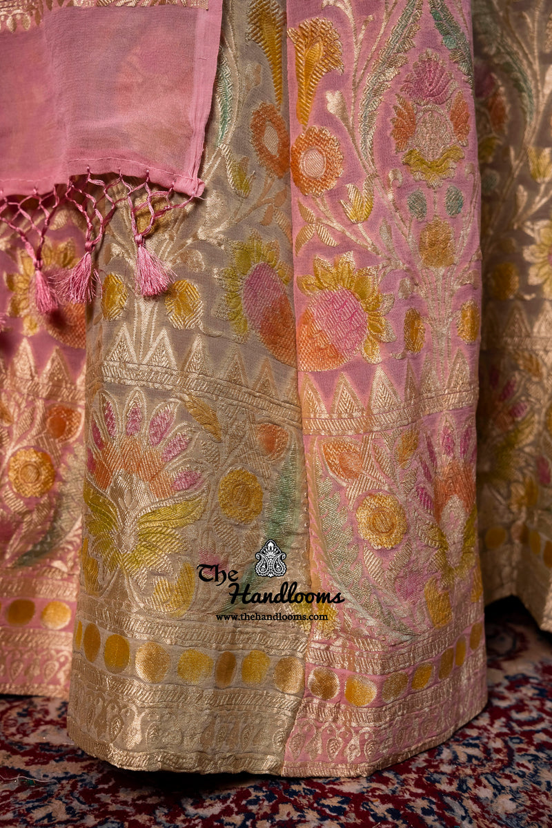 Rangkat Pure Khaddi Georgette Handloom Banarasi Lehenga - The Handlooms