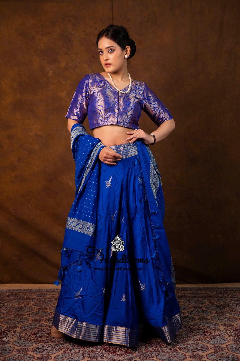 Pure Chiniya Silk Handloom Banarasi Lehenga - Stitched - The Handlooms