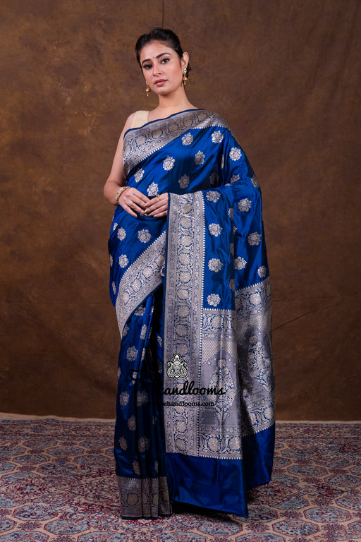 Pure Katan Silk Banarasi Handloom Saree - All Over Jaal Work - The Handlooms