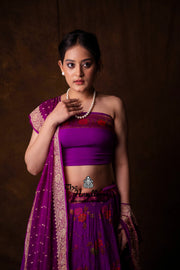 Pure Chiffon Khaddi Handloom Banarasi Lehenga - Stitched - The Handlooms