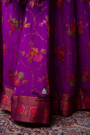 Pure Chiffon Khaddi Handloom Banarasi Lehenga - Stitched - The Handlooms