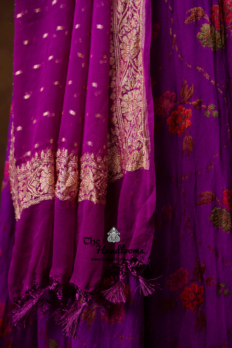 Pure Chiffon Khaddi Handloom Banarasi Lehenga - Stitched - The Handlooms
