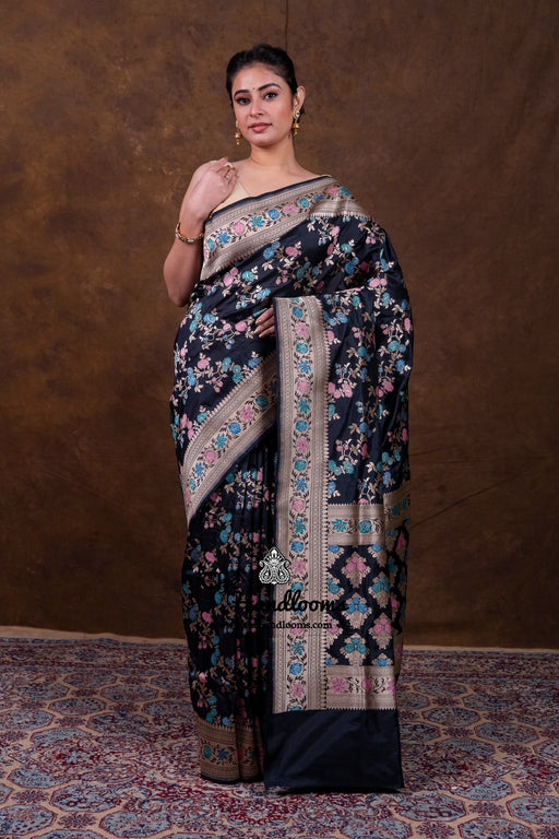 Pure Katan Silk Banarasi Handloom Saree - All over Jaal Work With Meenakari - The Handlooms