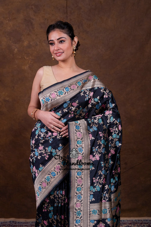 Pure Katan Silk Banarasi Handloom Saree - All over Jaal Work With Meenakari - The Handlooms