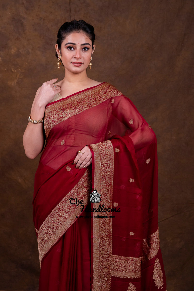 Pure Georgette Banarasi Saree - Antique Zari